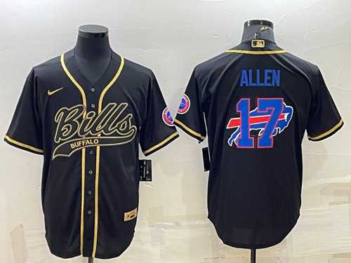 Men%27s Buffalo Bills #17 Josh Allen Black Gold Team Big Logo With Patch Cool Base Stitched Baseball Jerseys->buffalo bills->NFL Jersey